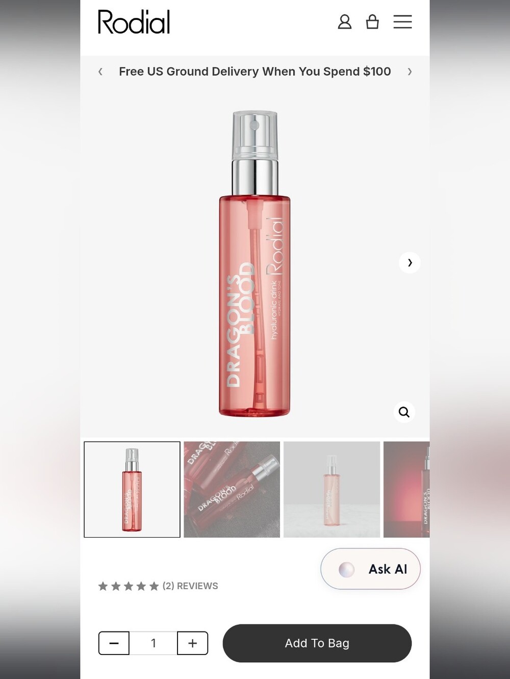 Rodial Dragon's Blood Hyaluronic Drink Facial Mist - NEW/SEALED - $38 MSRP
